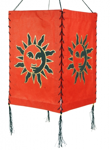 Lokta paper hanging lampshade, ceiling lamp from handmade paper - Sun 1 red - 28x18x18 cm 