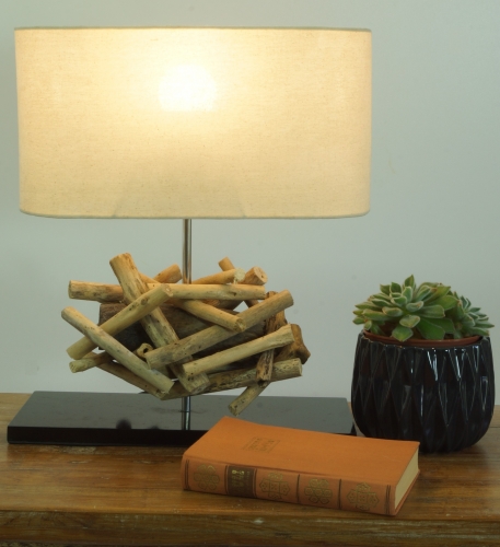 Table lamp/table lamp Leon, handmade in Bali unique piece of natural material, driftwood, cotton - model Leon - 42x35x16 cm 