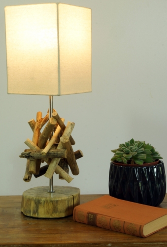 Table lamp/table lamp Bilbao,driftwood, cotton, handmade in Bali from natural material - model Bilbao - 50x15x15 cm 