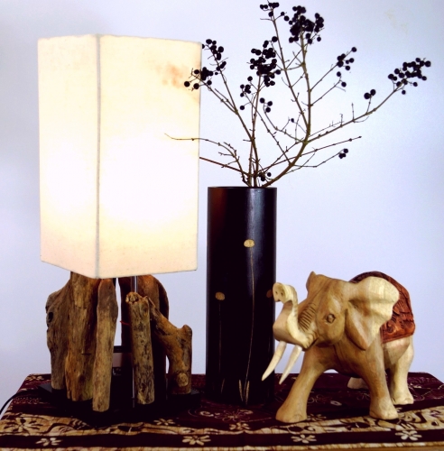 Table lamp/table lamp, handmade in Bali unique from natural material, driftwood, cotton - model Kinshasa - 52x17x17 cm 
