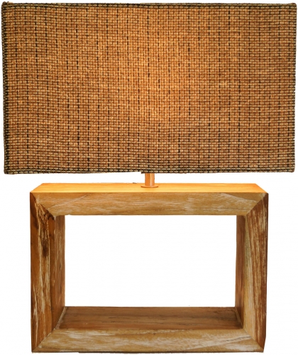 Table lamp/table lamp, handmade, recycled wood base, wicker lampshade - model Deweso - 43x36x19 cm 