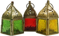 Glass lantern, wind light, tealight holder made of brass in 7 col..