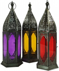 oriental metal/glass lantern in Moroccan design, lantern in 6 col..