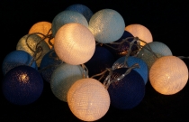 Fabric ball light chain, LED ball lantern light chain - blue/whit..