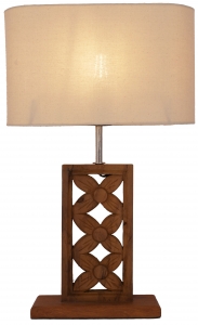 Table lamp/table lamp carved with Balinese floral motif, teak - model Mayana - 53x34x12 cm 