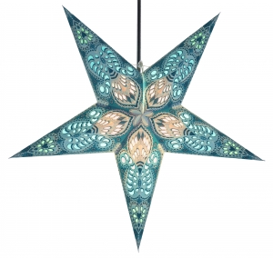 Foldable advent illuminated paper star, poinsettia 60 cm - Menor turquoise
