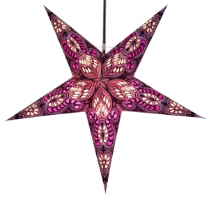 Foldable Advent illuminated paper star, poinsettia 60 cm - Menor purple/nature