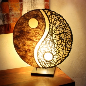 Table lamp/table lamp Ying Yang , handmade in Bali from natural material, sisal, rattan - 50x45x18 cm 