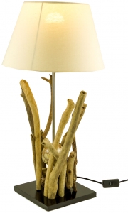 Table lamp/table lamp, handmade in Bali unique from natural material, driftwood, cotton - model Bromea - 65x35x35 cm 
