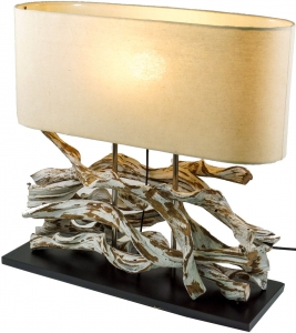 Table lamp/table lamp, handmade unique piece of natural material, wood, cotton - model Marimbula - 46x50x16 cm 