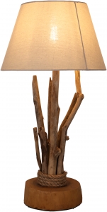 Table lamp/table lamp, handmade in Bali unique from natural material, driftwood, cotton - model Lubango - 63x32x32 cm 