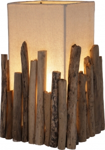 Table lamp/table lamp, handmade in Bali unique piece of natural material, driftwood, cotton - Levante model - 30x21x21 cm 