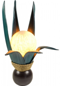 Palm leaf lotus table lamp/table lamp, handmade in Bali from natural material, palm wood - model Palmera 8 petrol - 47x26x26 cm 